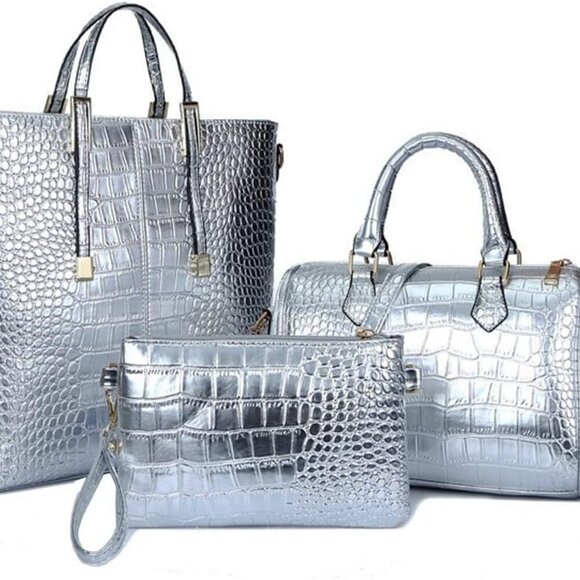 Handbags - Women Handbag Set Leather Crocodile Pattern Tote Purse Wallet Shoulder Bags